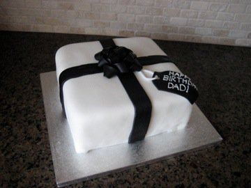 Black and White Birthday Present Cake