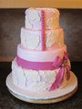 37 Pink-Bow-and-White-Lace-Wedding-Dress-Cake